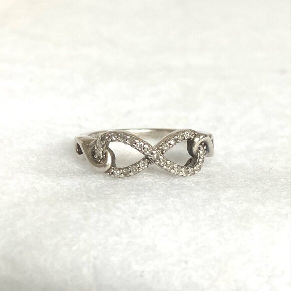 Sterling Silver 925 Dainty Round Diamond Infinity Symbol Band Ring Sz 4.75 - Picture 12 of 16